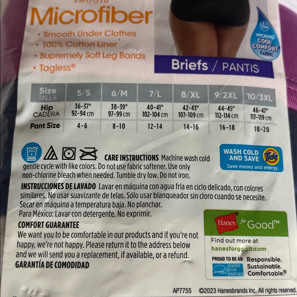 Hanes Women’s  Tagless Briefs - Black, White, Purple, navy blue , grey - Picture 6 of 8